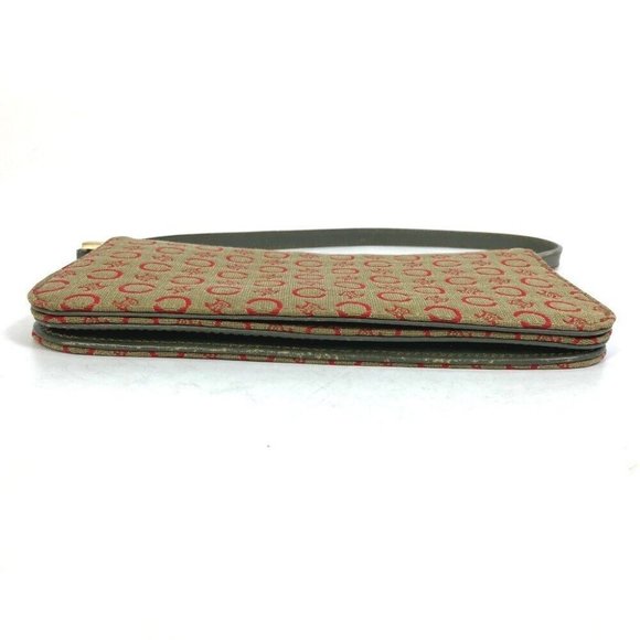 CELINE CMacadam Mini Hand Bag Accessory pouch Canvas/Leather Khaki x Red - Picture 4 of 12